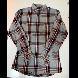 Vintage Wrangler Grey & Orange Plaid Button Down Shirt Men’s Size Small